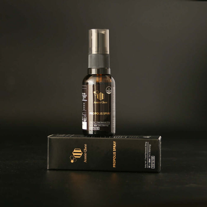 Propolis Spray with Manuka Honey MGO 600+ in dark background